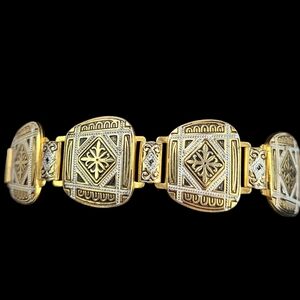 Bracelet Damasquinade Heraldic Design Toledo Inlaid 1960s Spain Gold Tone